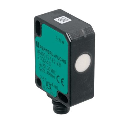 مستشعر الكشف المباشر بالموجات فوق الصوتية لـ Pepperl Fuchs UB100-F77-E2-V31 مع تأخير الاستجابة ≤ 50 ms كتلة 10 g