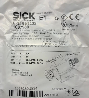 SICK GRL18-N1132 أجهزة الاستشعار الضوئية GR18 مع طول موجة 650 نانومتر