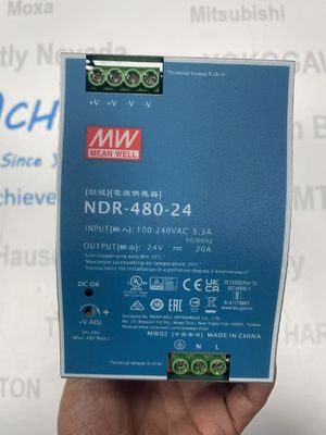 MEAN WELL NDR-480-24 مزودات طاقة سكة حديد DIN لجهد الخط من 200 إلى 600 فولت تيار متردد كبير